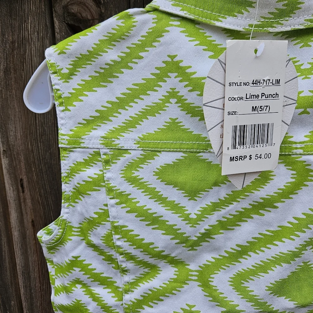 Cristal Vogue Green and White Geometric Vest Girls Size M - Picture 13 of 15
